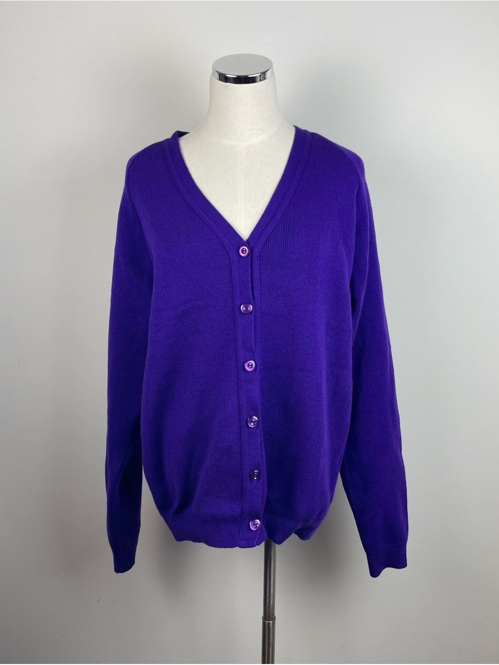 Rowlinson Courtelle Solid Purple Button Front Cardigan Knit Sweater Women Large